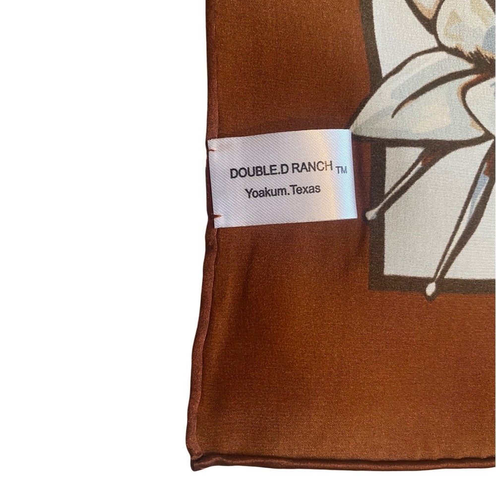 NEW DOUBLE D RANCH 100% Silk Scarf Country Western Cowgirl Boho 25" Blue Brown - Picture 7 of 9